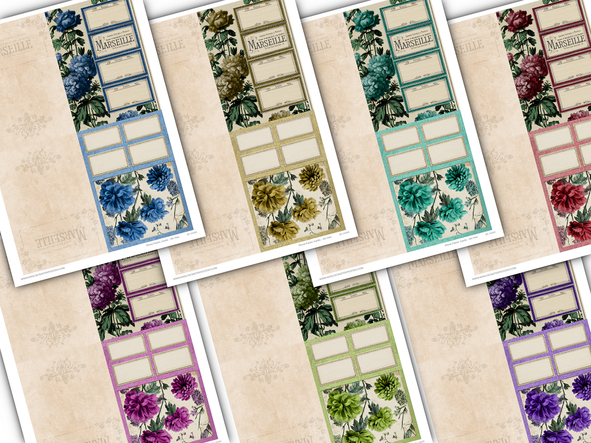 Floral Fabric Cards - Set One - DI-10305 - Digital Download