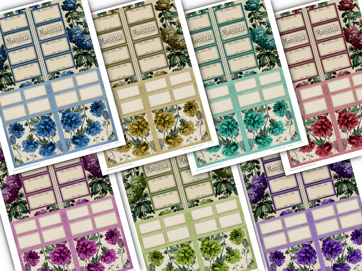 Floral Fabric Cards - Set One - DI-10305 - Digital Download