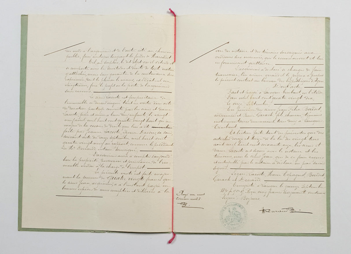 Authentic Antique French 1890 Notaire Document - FA