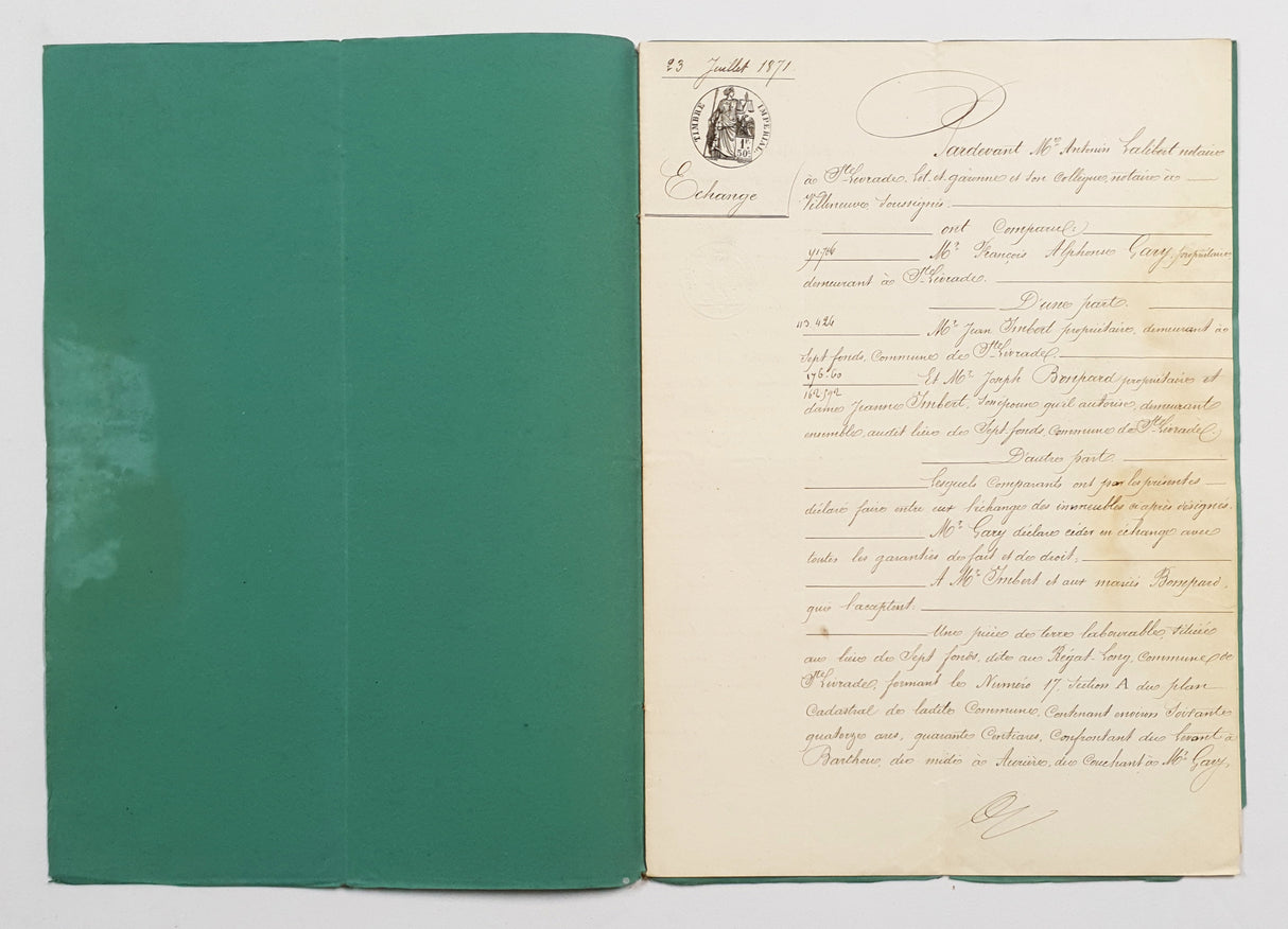Authentic Antique French 1871 Notaire Document - FD