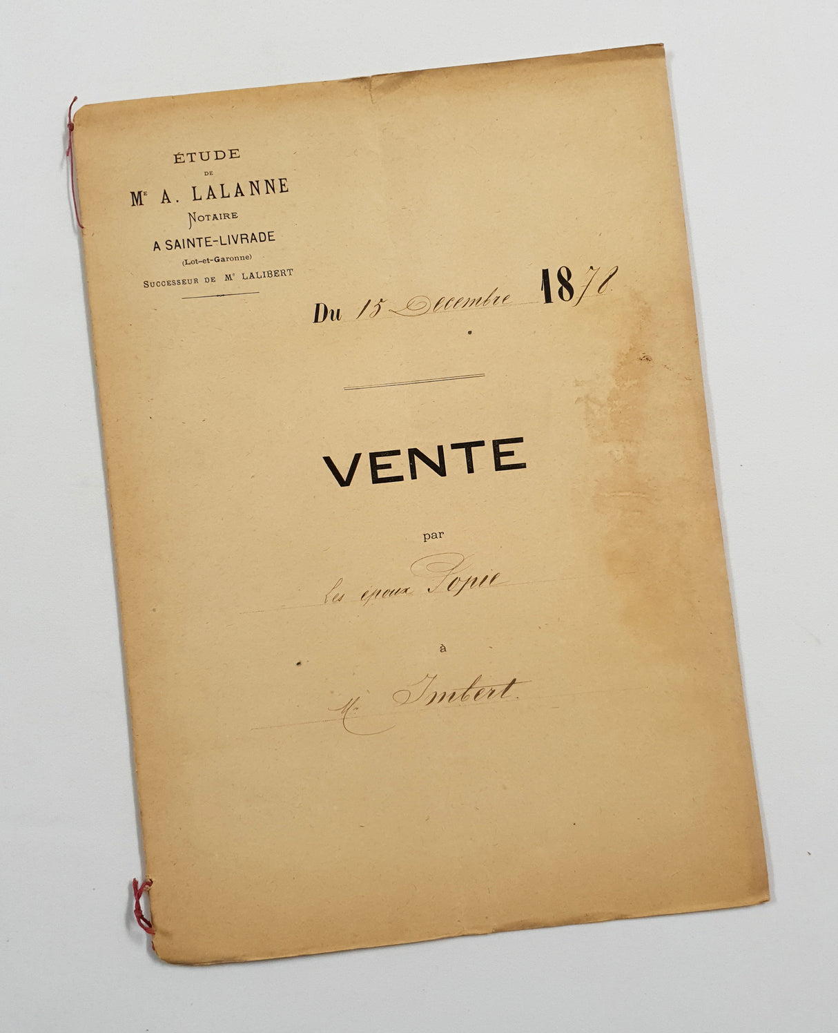 Authentic Antique French 1878 Notaire Document - FE