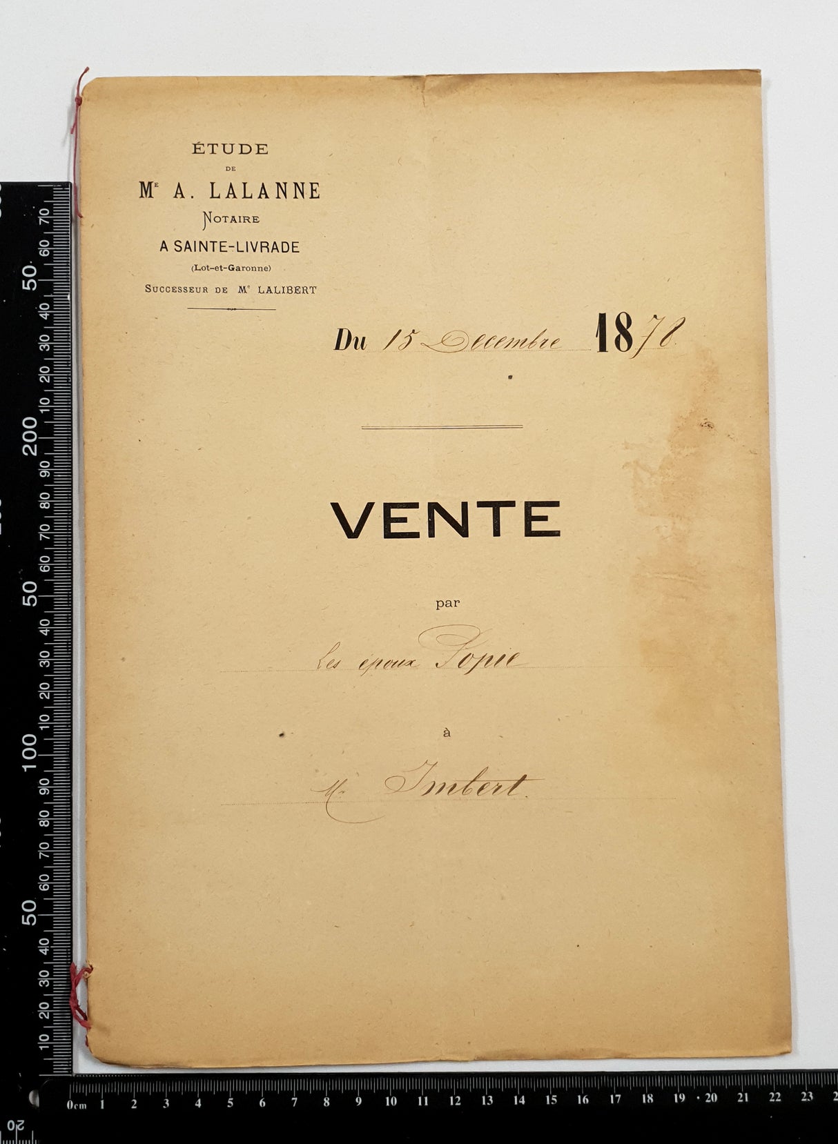 Authentic Antique French 1878 Notaire Document - FE