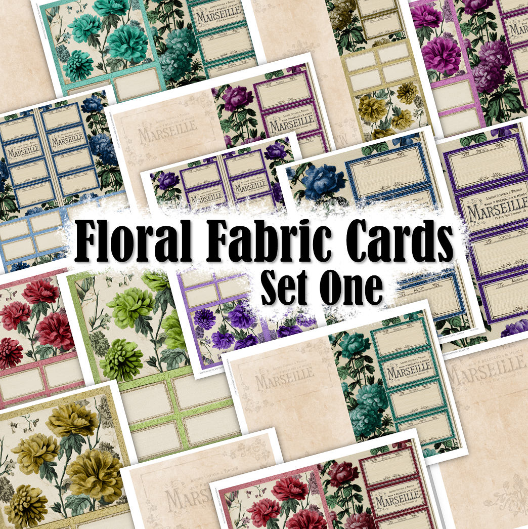 Floral Fabric Cards - Set One - DI-10305 - Digital Download