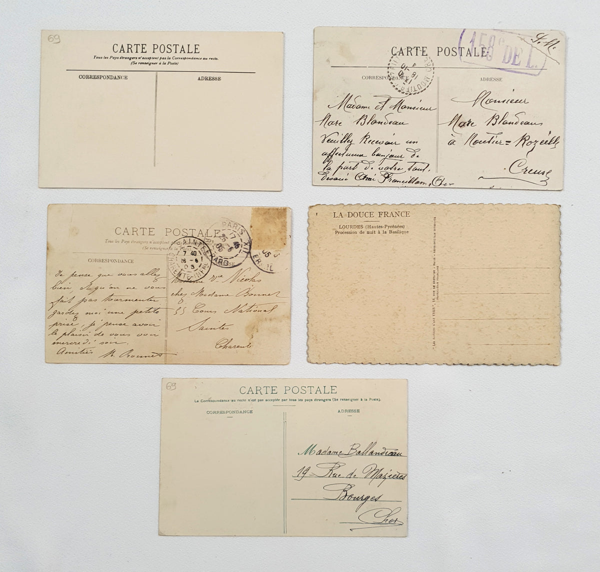 Authentic Vintage/Antique French Postcard - Set of 5 - GD