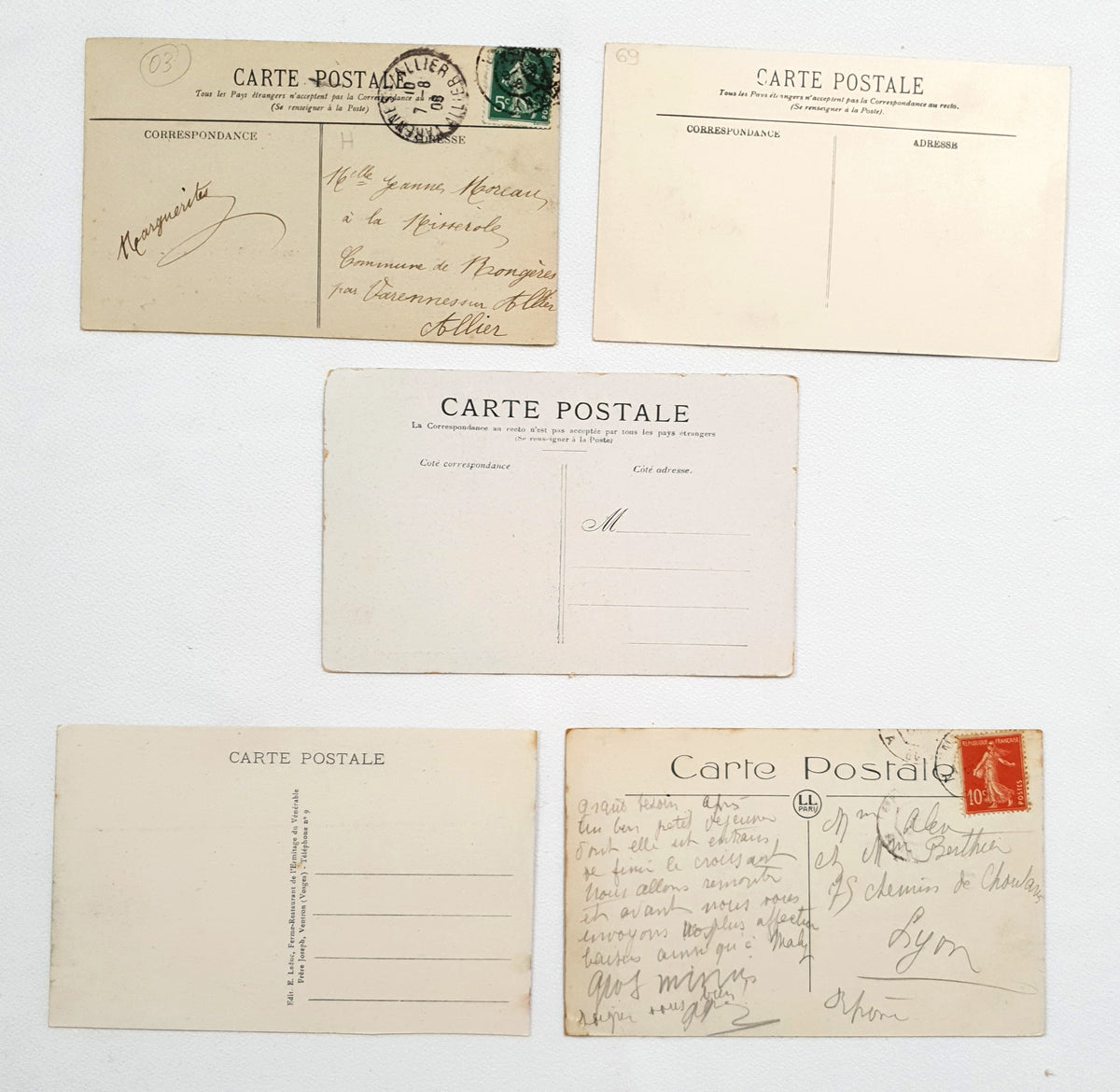 Authentic Vintage/Antique French Postcard - Set of 5 - GE