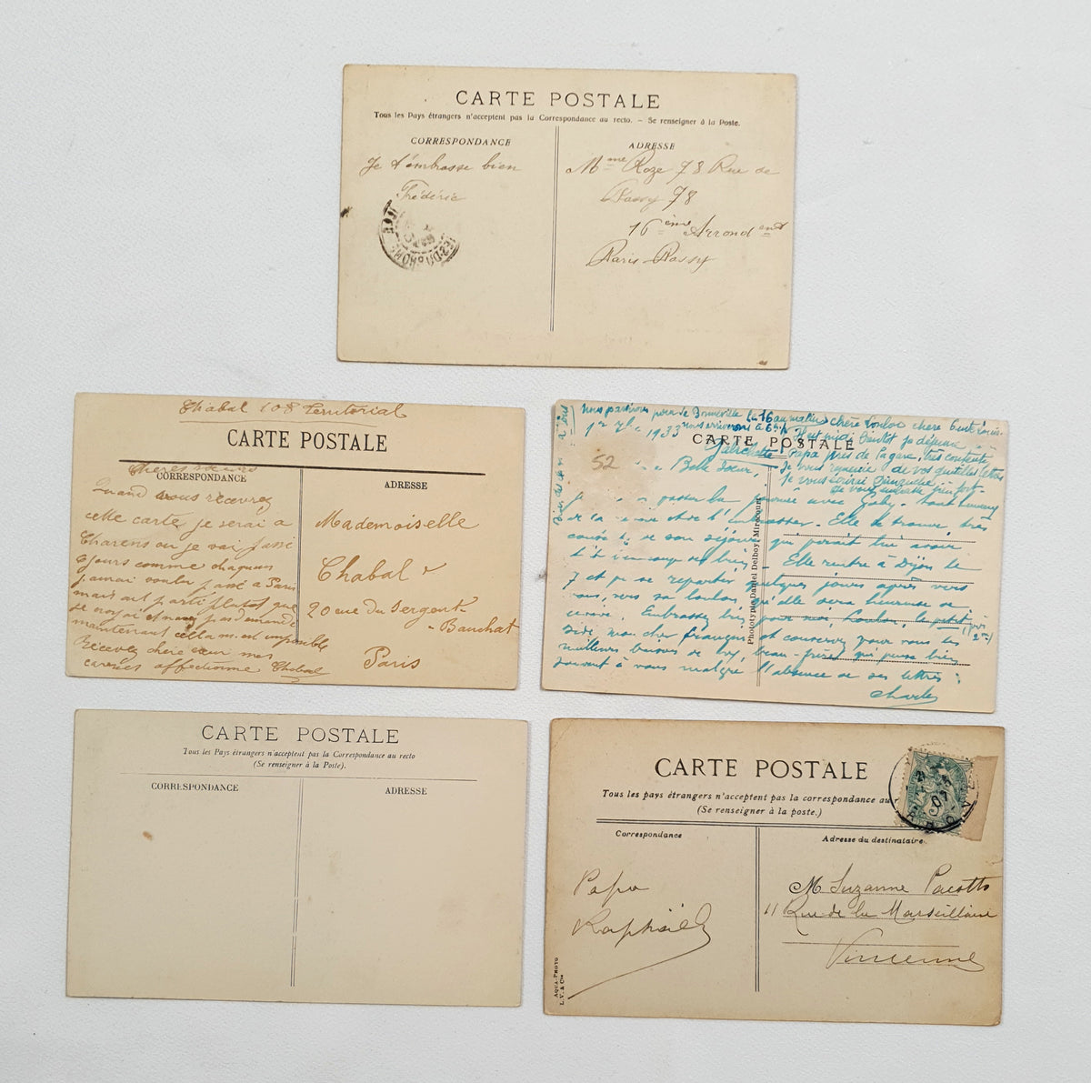 Authentic Vintage/Antique French Postcard - Set of 5 - GF