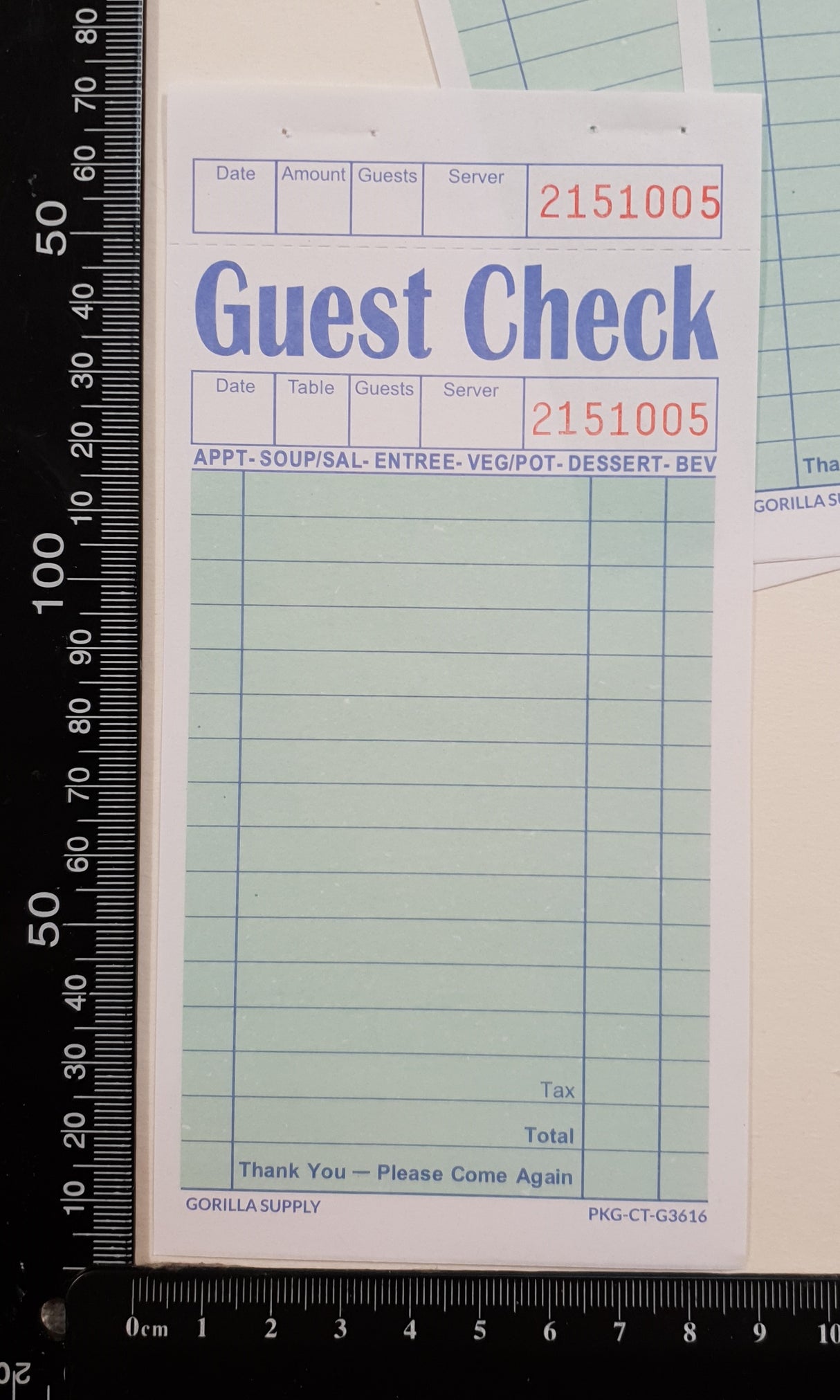 Guest Check Ephemera - Green - 5 sheets