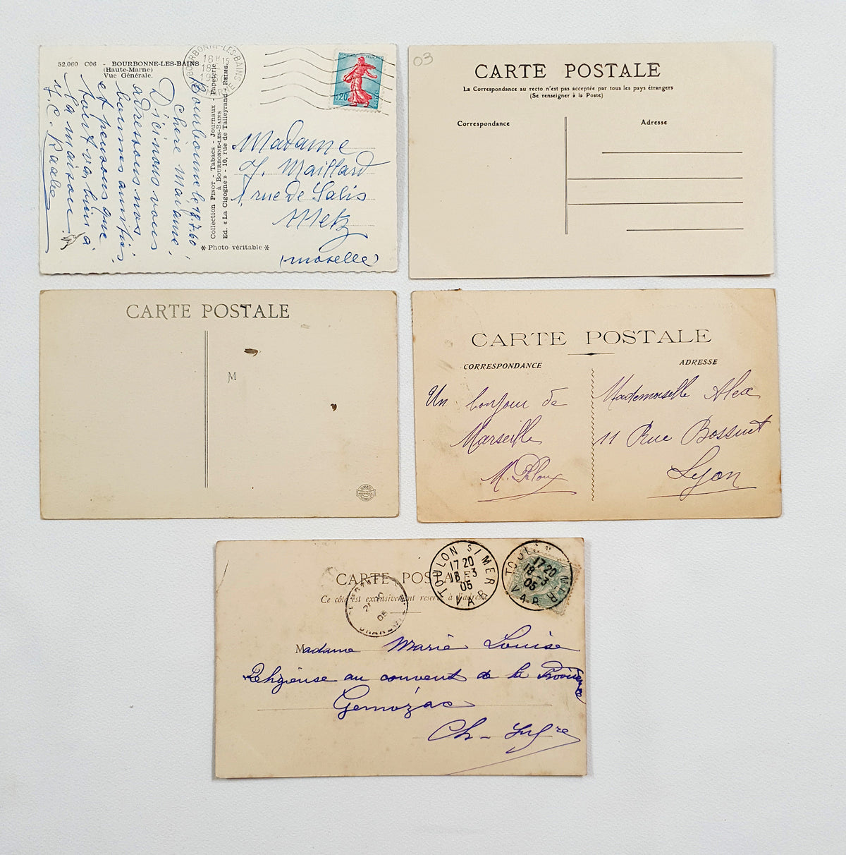 Authentic Vintage/Antique French Postcard - Set of 5 - JB