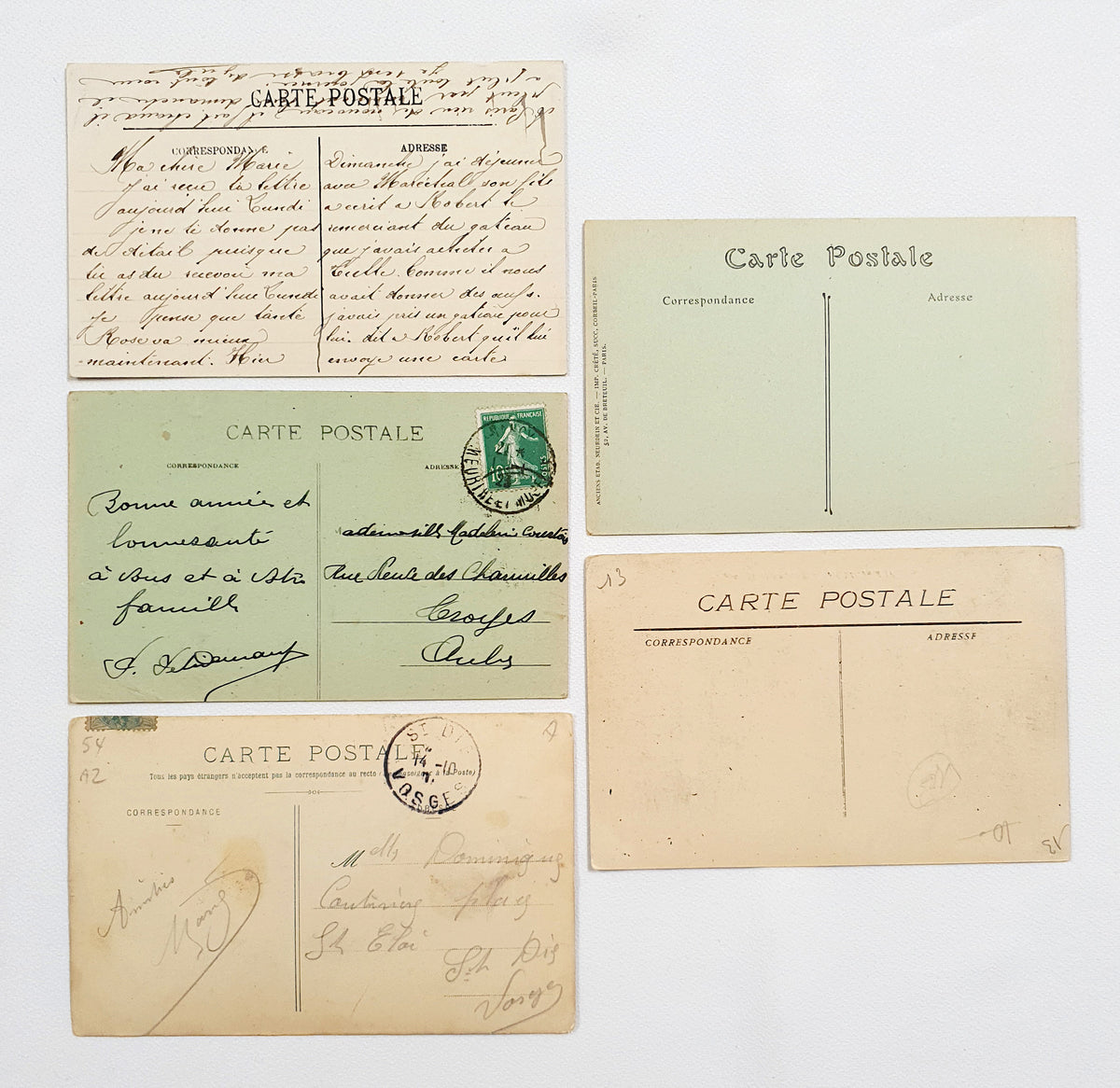 Authentic Vintage/Antique French Postcard - Set of 5 - JD