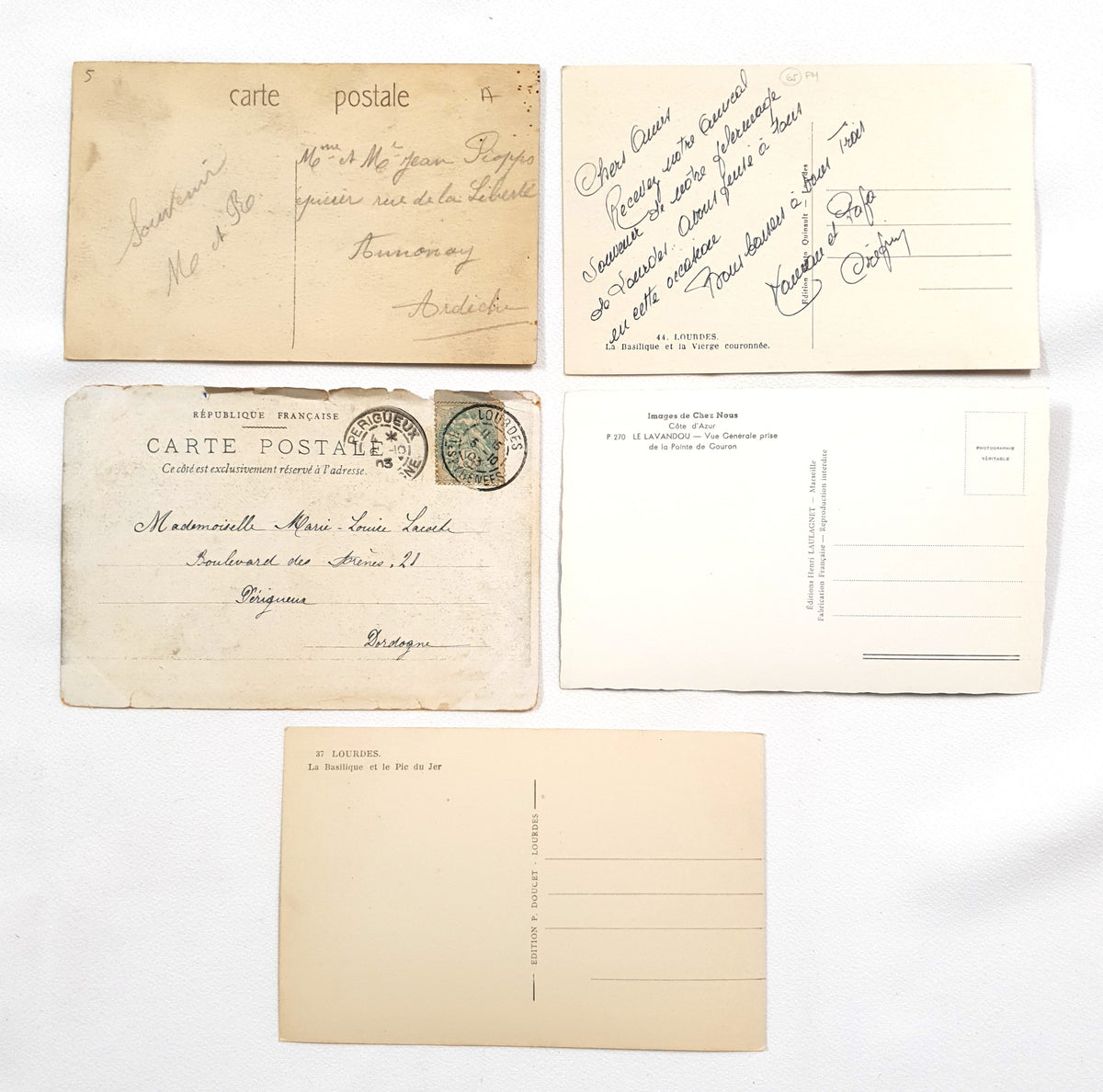 Authentic Vintage/Antique French Postcard - Set of 5 - LJ