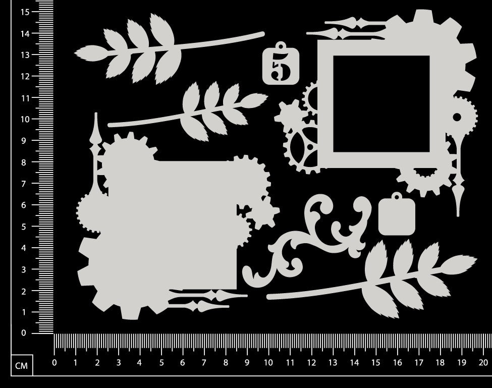 Layered Embellishment Set - C - White Chipboard