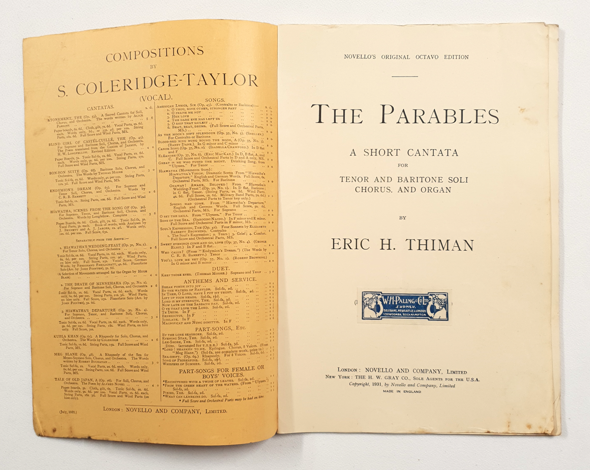 Authentic Vintage 1931 Sheet Music Book - The Parables - Eric H. Thiman - MP