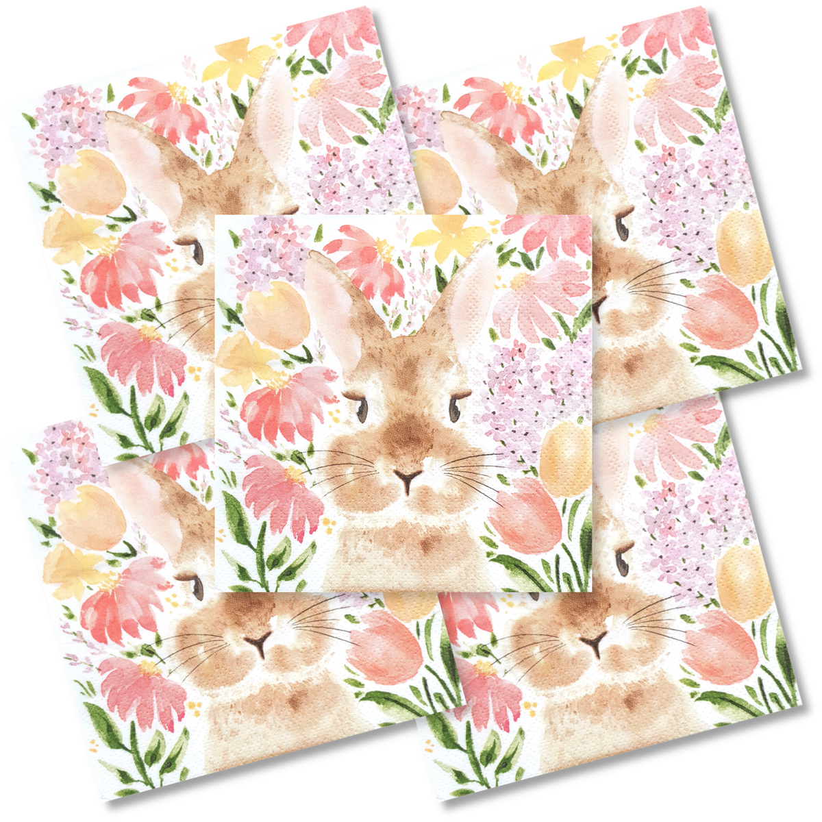 Decoupage Napkin - (DN-8195) - Bunny in Flowers - Cocktail - Set of 5