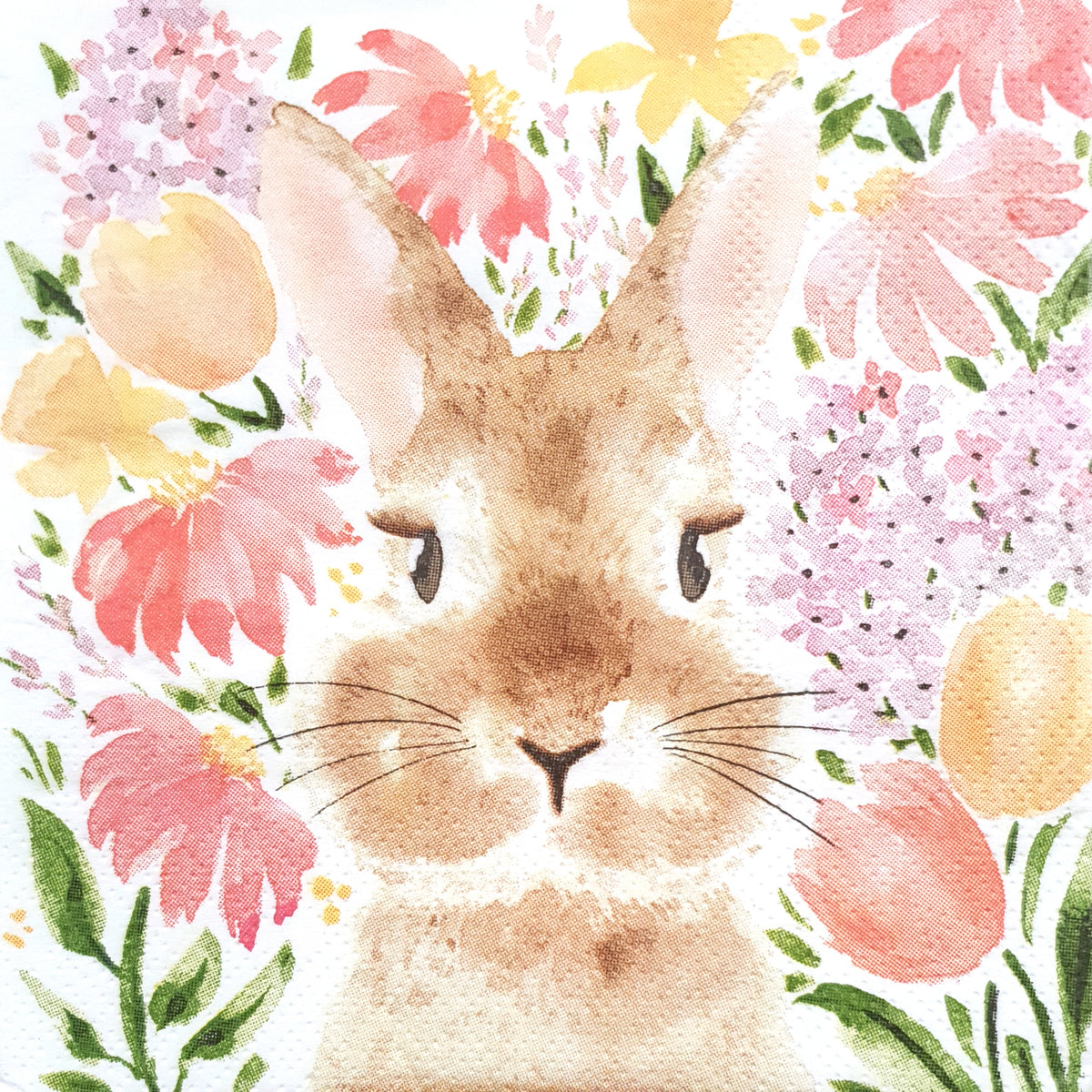 Decoupage Napkin - (DN-8195) - Bunny in Flowers - Cocktail