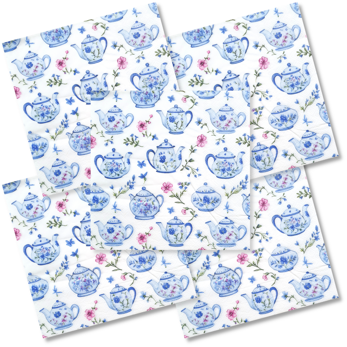 Decoupage Napkin - (DN-8932) - Teapots - Set of 5