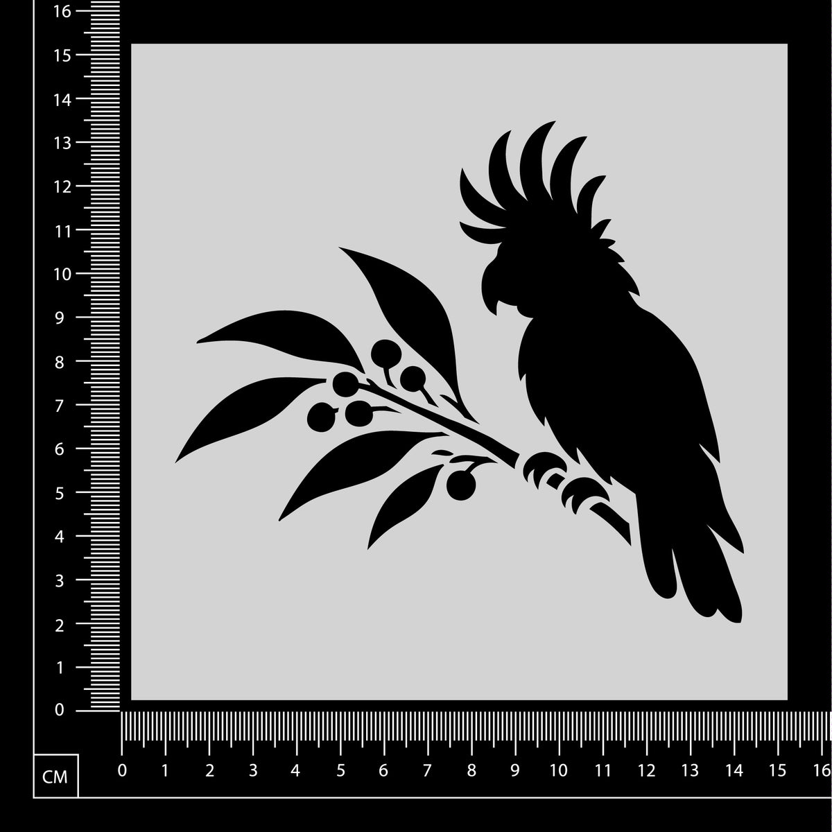 Cockatoo on Branch - A - Stencil - 150mm x 150mm