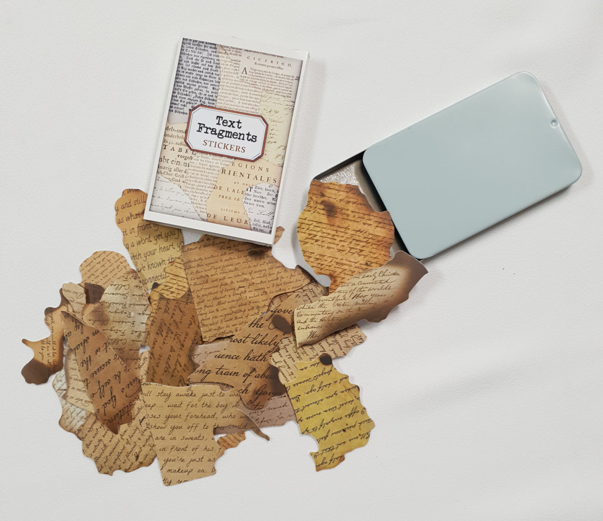 Tin of Assorted Stickers - Text Fragments - Selected at Random