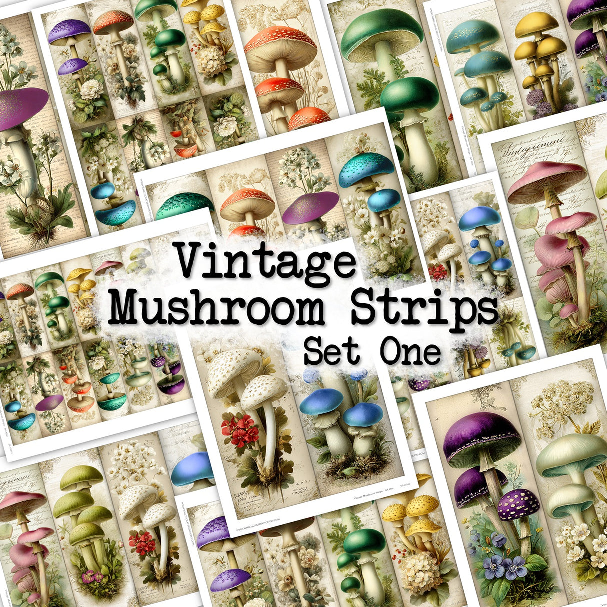 Vintage Mushroom Strips - Set One - DI-10312 - Digital Download