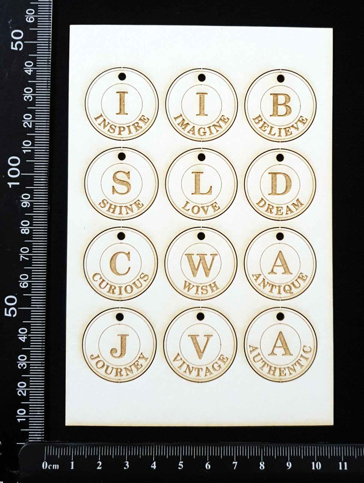 Vintage Word Charms - White Chipboard