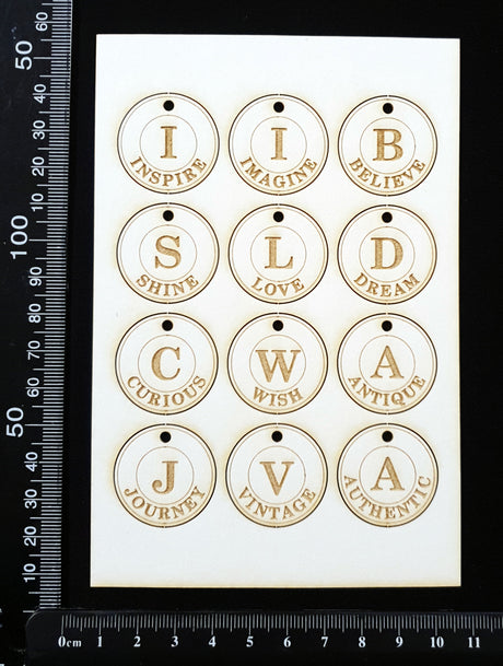 Vintage Word Charms - White Chipboard