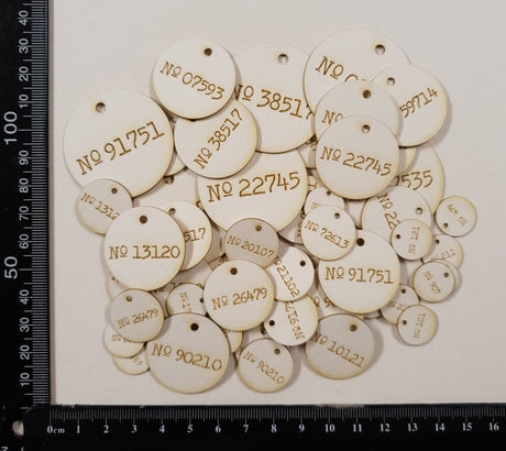Laser Engraved Circle Number Charms - White Chipboard