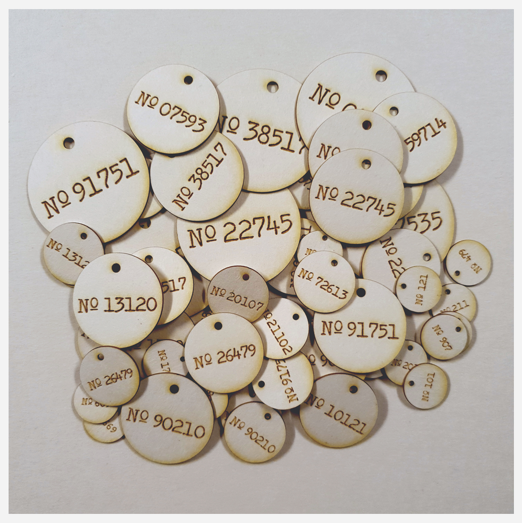 Laser Engraved Circle Number Charms - White Chipboard
