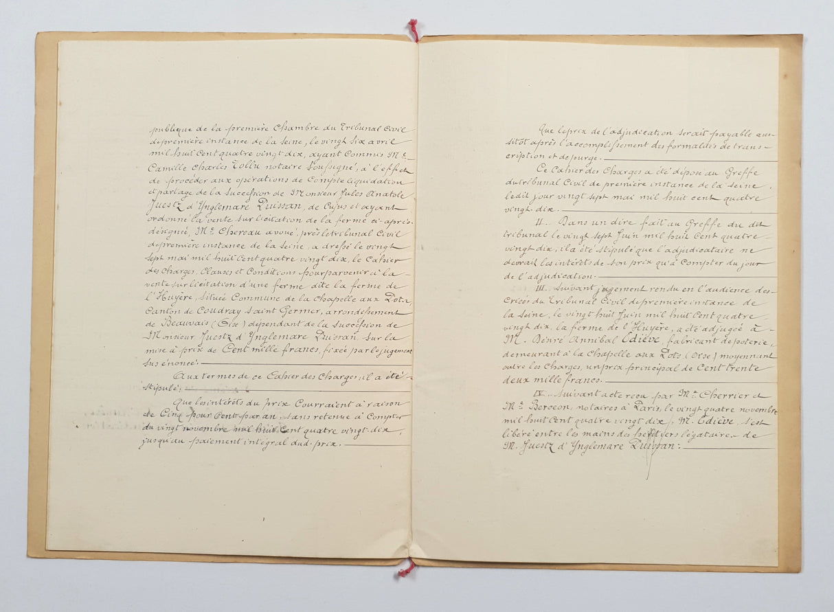 Authentic Antique French 1890 Notaire Document - BY