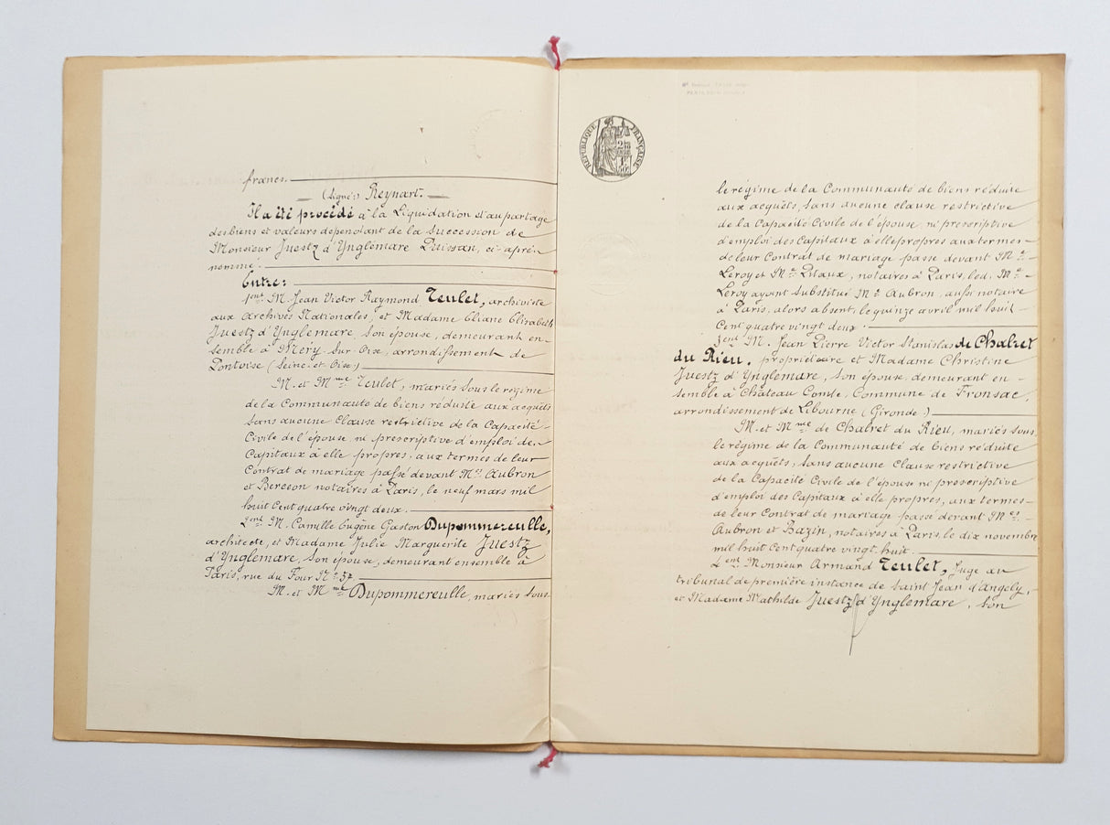 Authentic Antique French 1890 Notaire Document - BY