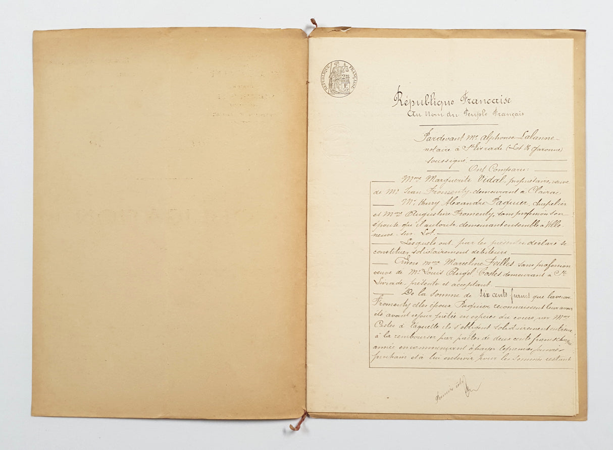 Authentic Antique French 1888 Notaire Document - BZ