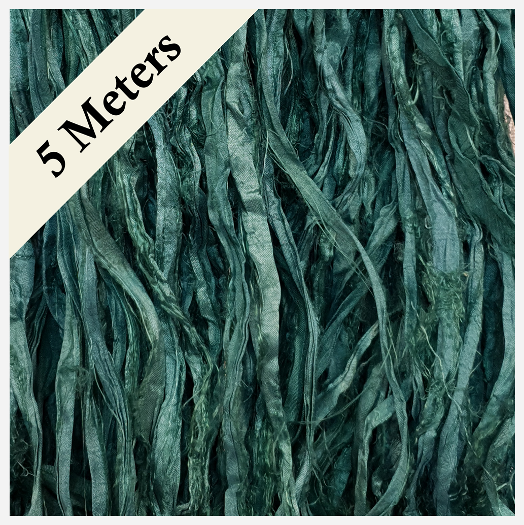 Reclaimed Sari Silk Ribbon - Evergreen - 5m Pack