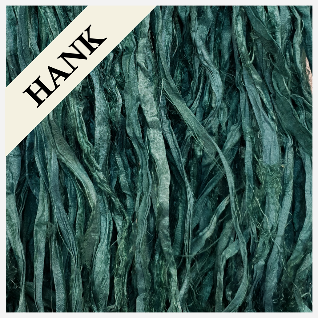 Reclaimed Sari Silk Ribbon - Evergreen - Hank