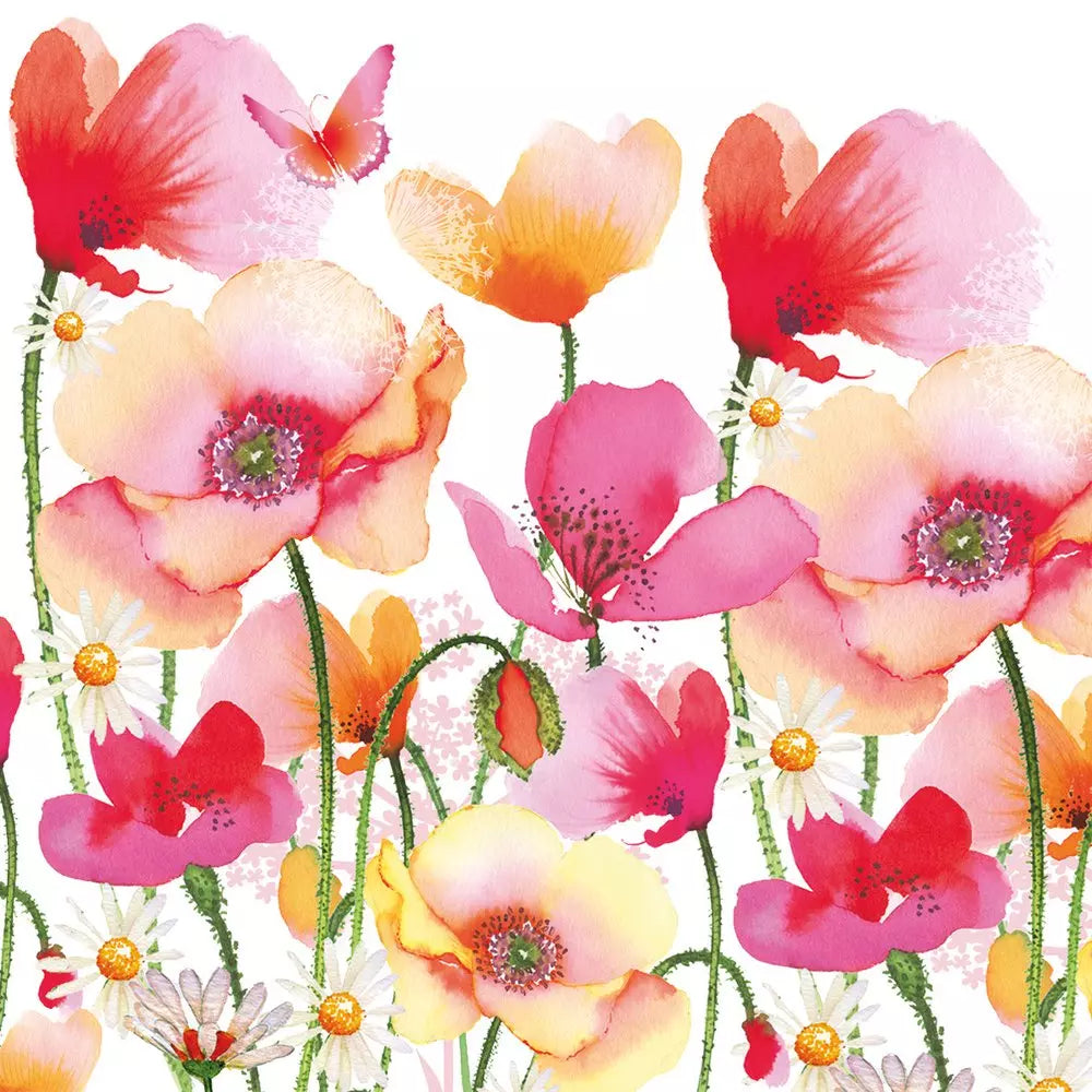 Decoupage Napkin - (DN-8123) - Aquarell Poppies & Daisies