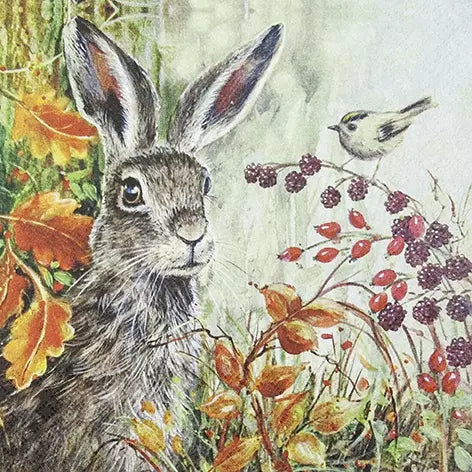 Decoupage Napkin - (DN-8090) - Rabbit in Autumn