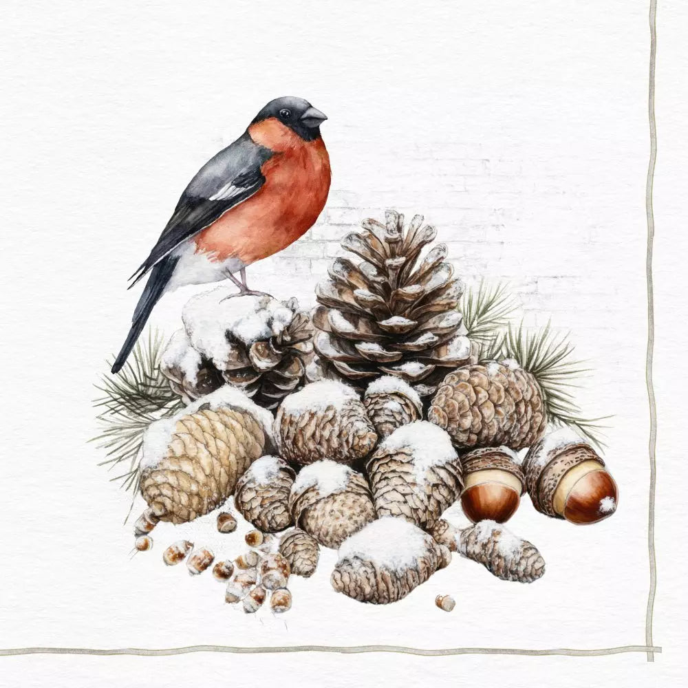 Decoupage Napkin - (DN-8103) - Bullfinch & Cones