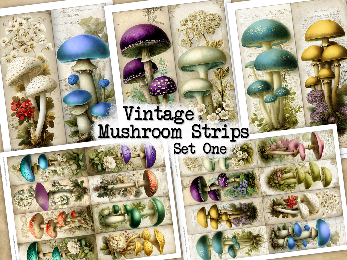 Vintage Mushroom Strips - Set One - DI-10312 - Digital Download
