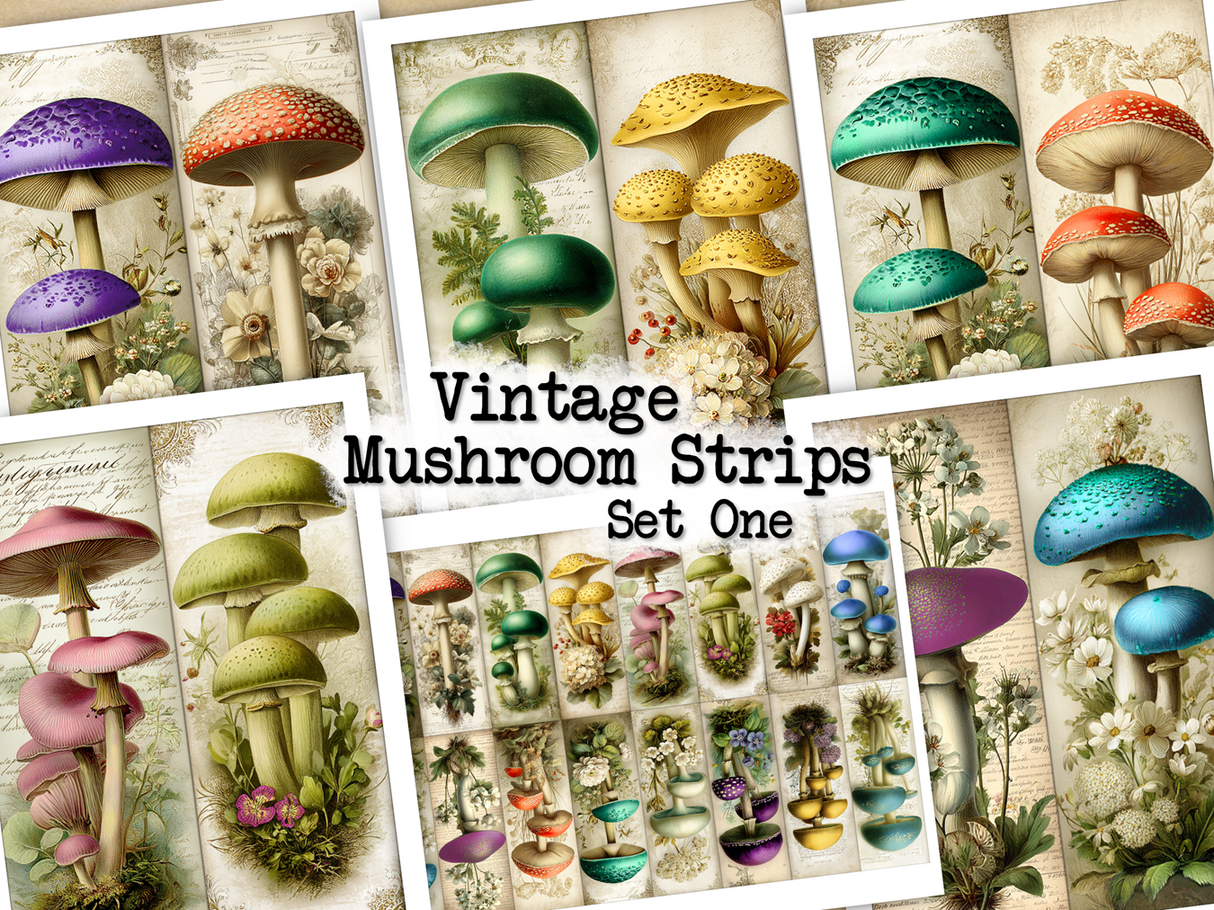 Vintage Mushroom Strips - Set One - DI-10312 - Digital Download