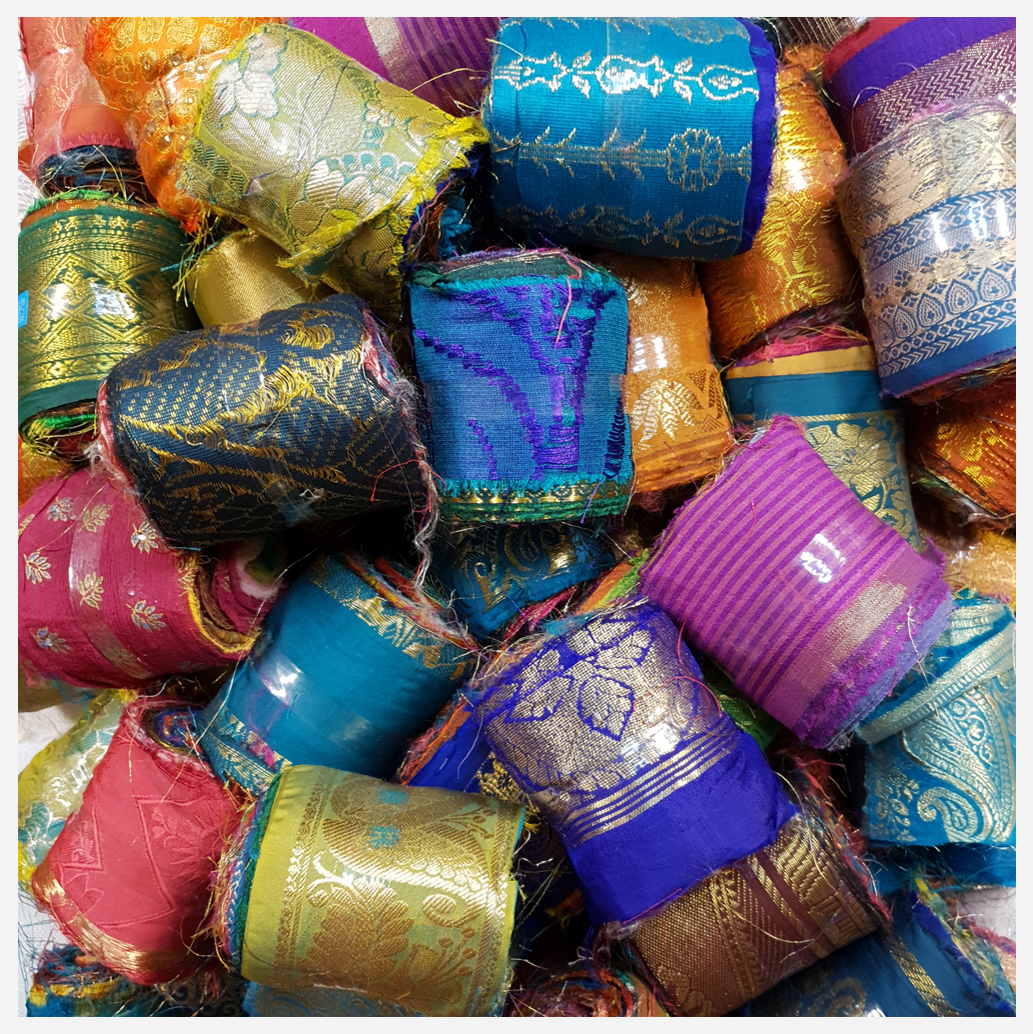 Reclaimed Sari Silk Ribbon - Metallic Border Rolls - 2023