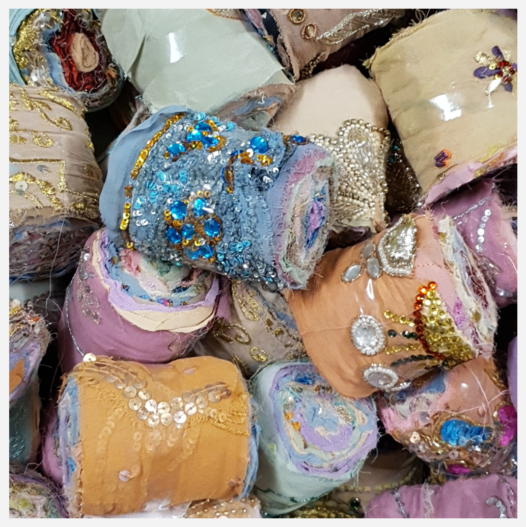 Reclaimed Sari Silk Ribbon - Pastel Embellished Rolls - 2023