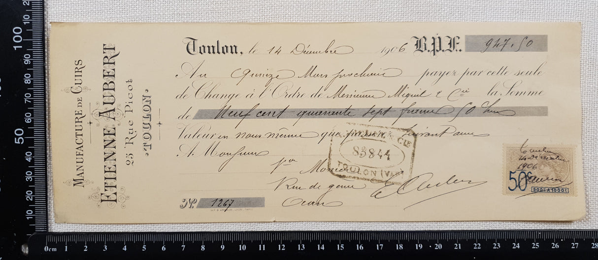 Authentic Antique French Receipt - Single (1 piece) - CY-SIN