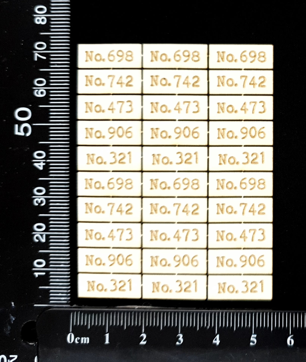 Mini Laser Engraved Number Labels - White Chipboard