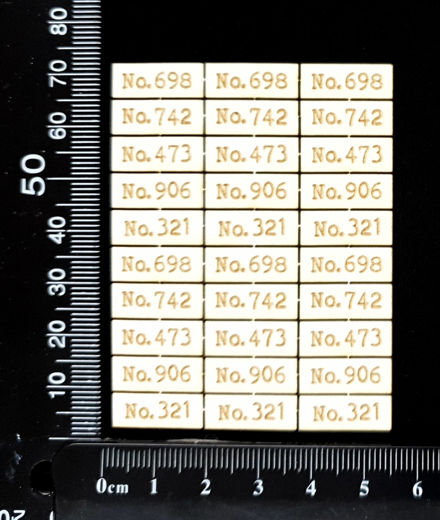 Mini Laser Engraved Number Labels - White Chipboard