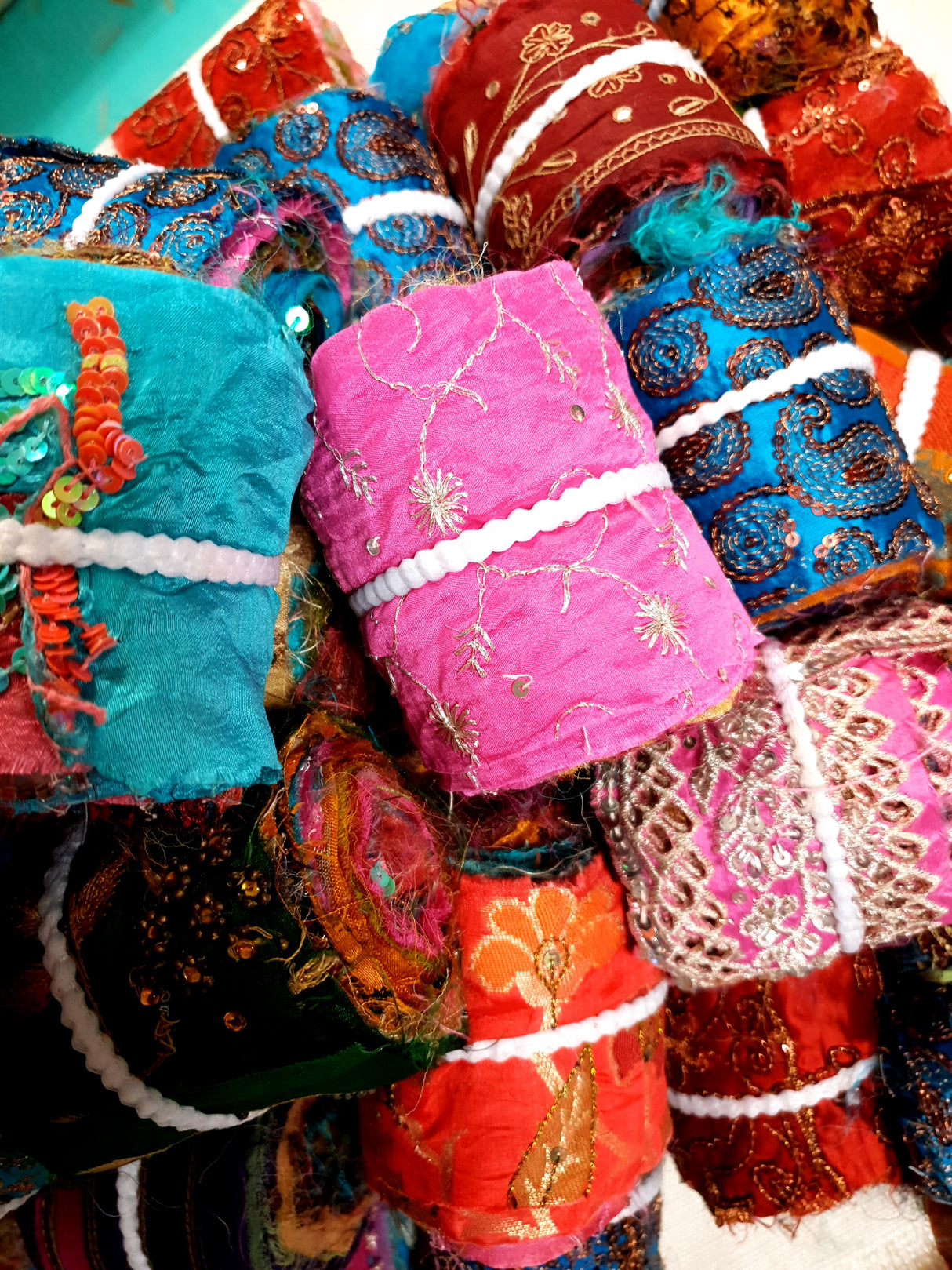 Reclaimed Sari Silk Ribbon - Embellished Rolls