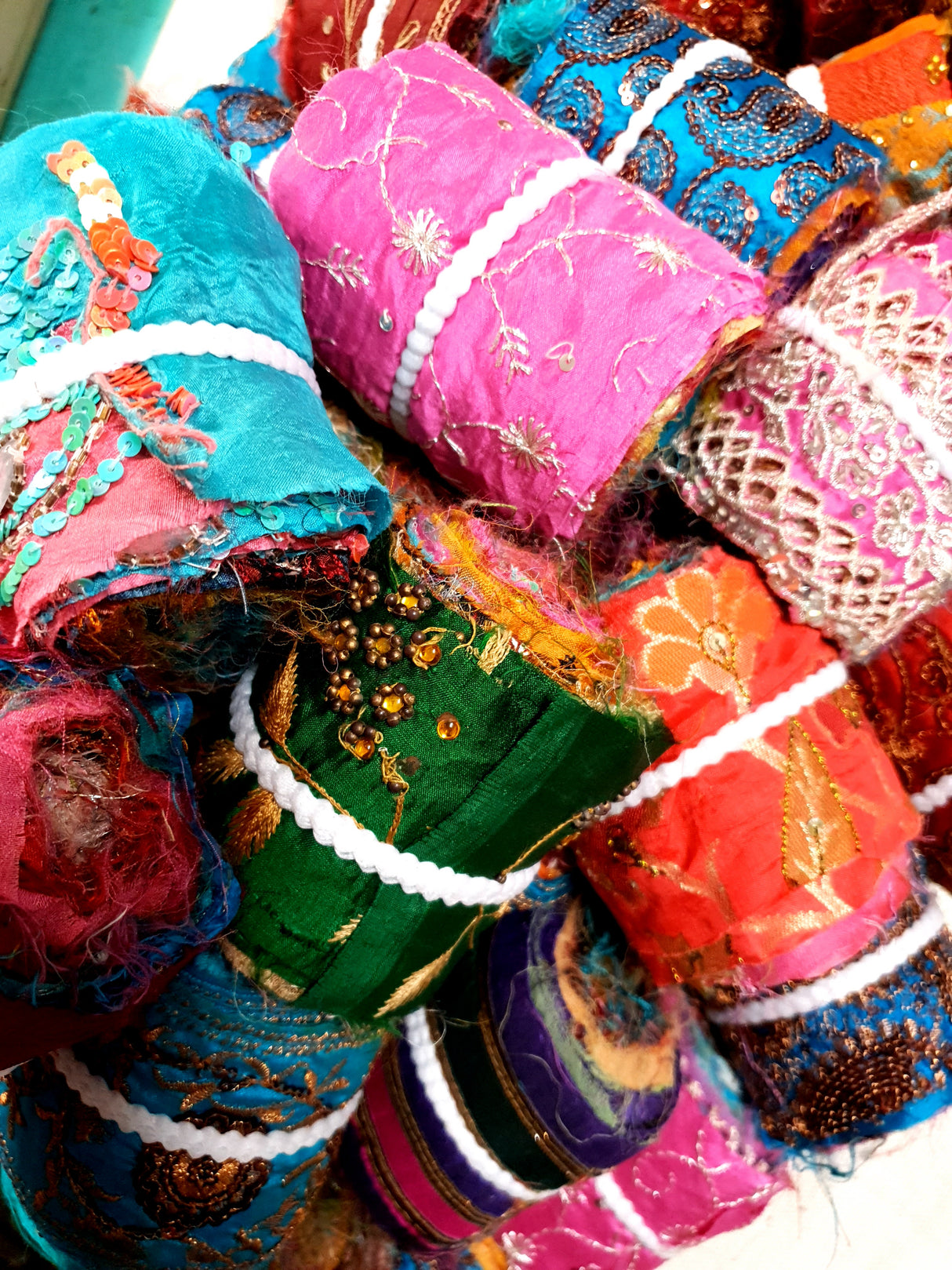 Reclaimed Sari Silk Ribbon - Embellished Rolls