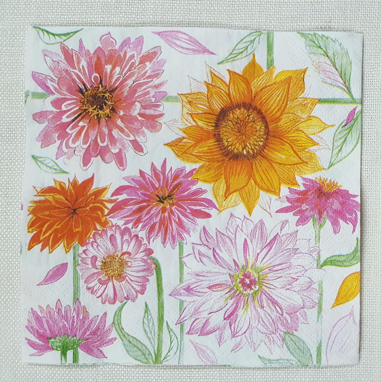 Decoupage Napkin - (DN-8009) - Drawn Garden Flowers