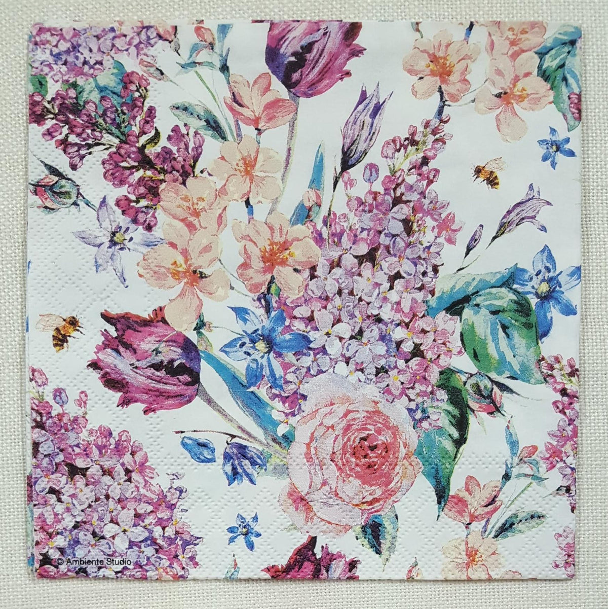 Decoupage Napkin - (DN-8108) - Flower Composition - White