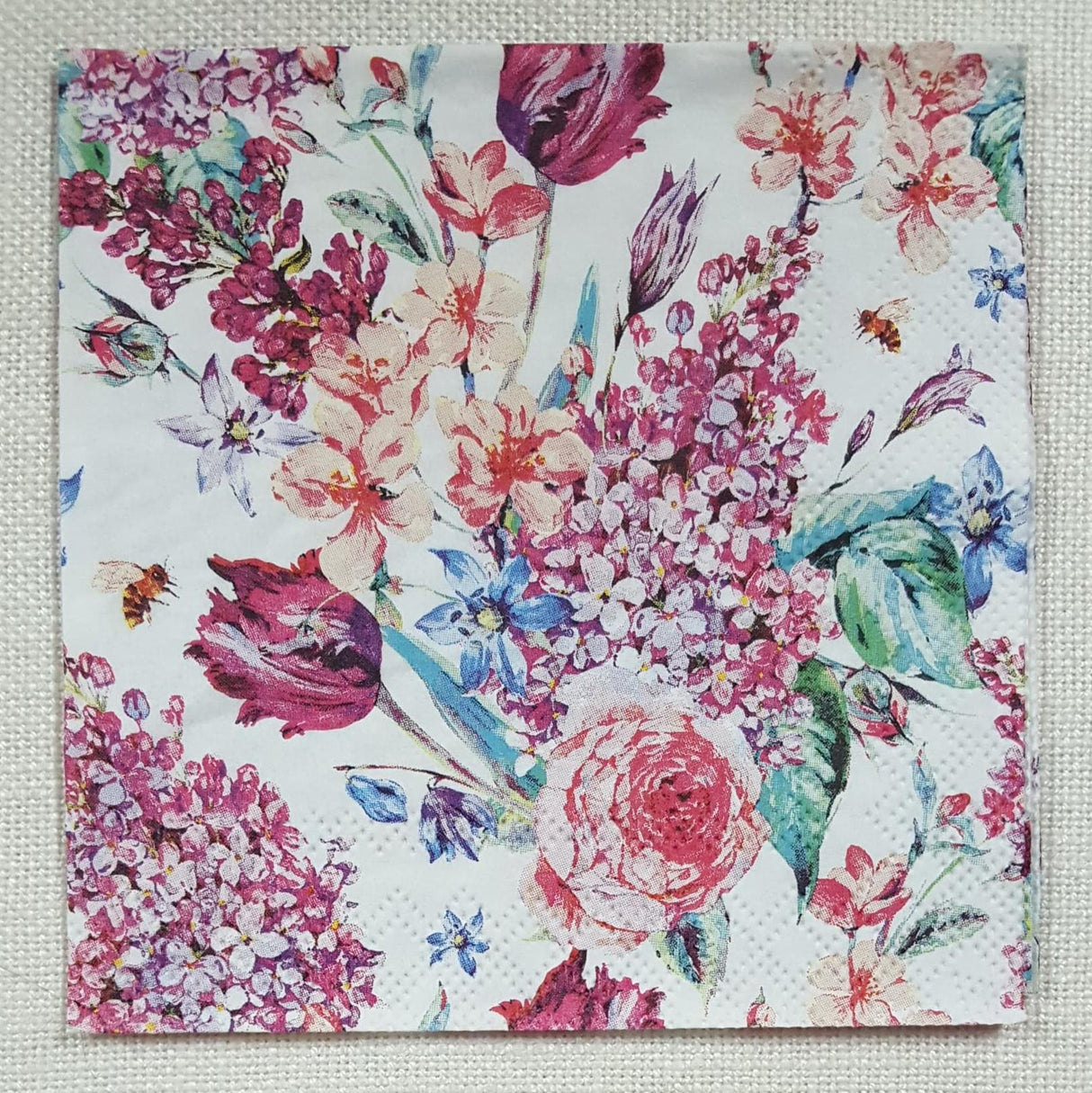 Decoupage Cocktail Napkin - (DN-8197) - Flower Composition - White