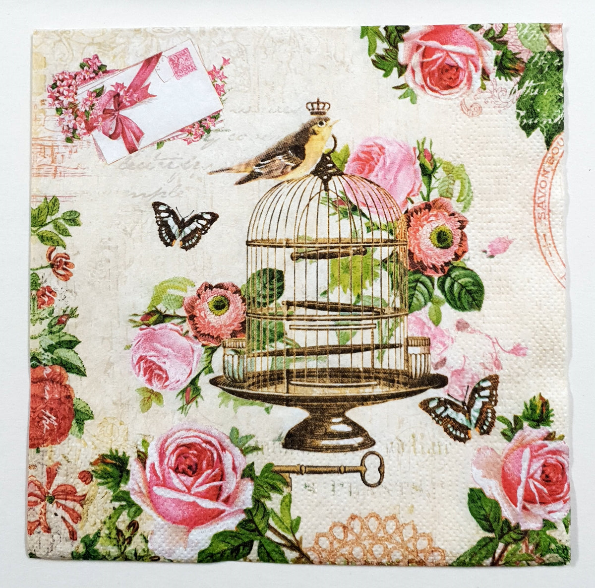 Decoupage Napkin - (DN-8761) - Bird on Vintage Cage