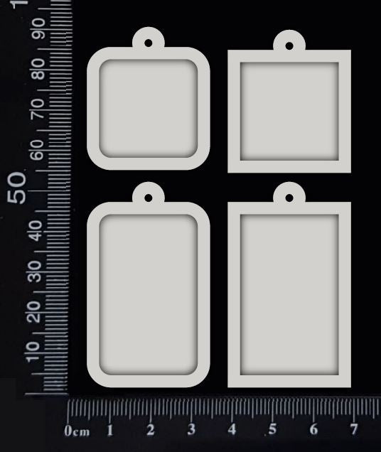 Assorted Square & Rectangle Charms - White Chipboard