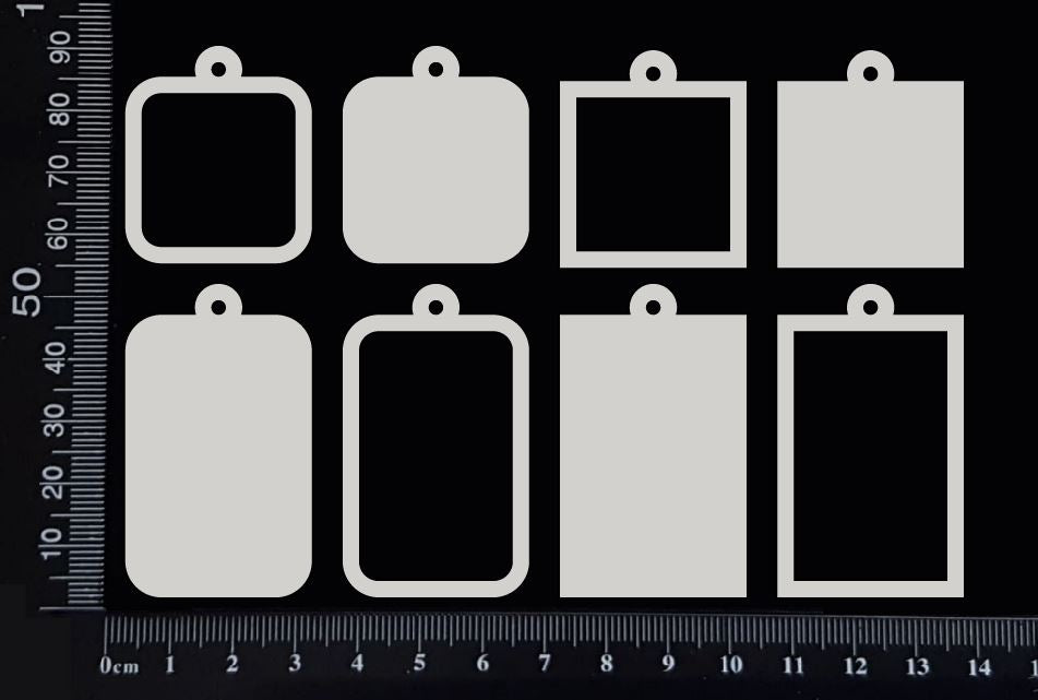 Assorted Square & Rectangle Charms - White Chipboard