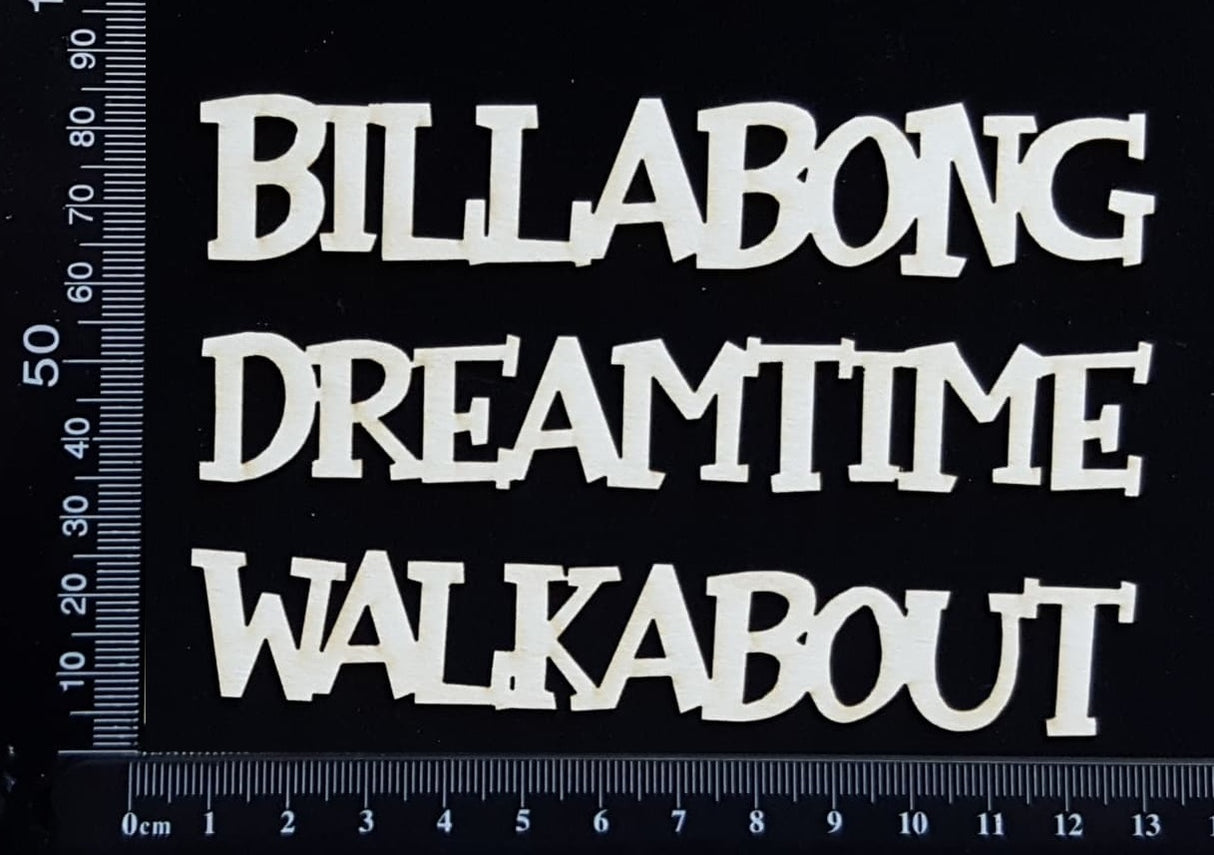 Aussie Word Set - Billabong Dreamtime Walkabout - White Chipboard